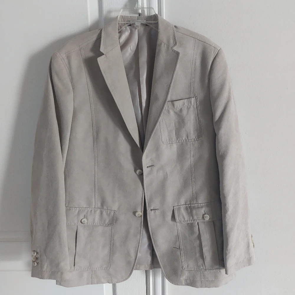PERRY ELLIS Classic Fit Beige Linen Sport Coat Blazer Jacket Size 42R